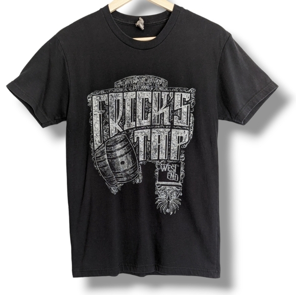 Frick's Tap Graphic Print Bar Tee T-shirt Small Black Local Iowa Pub - Picture 1 of 7